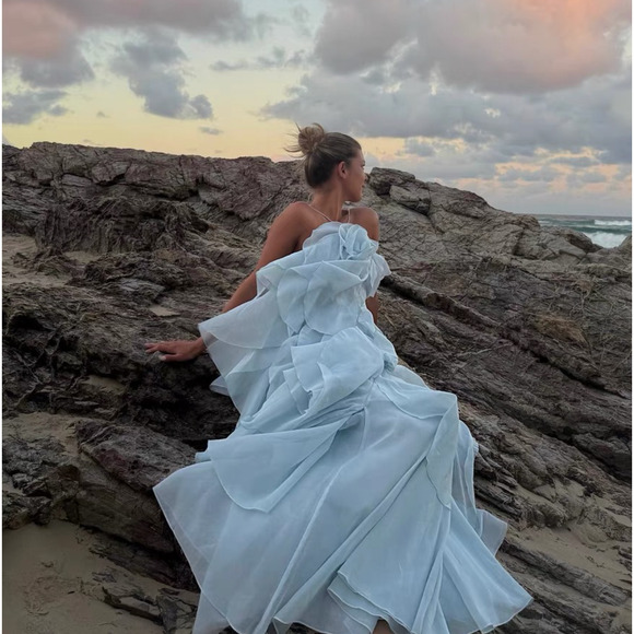 Aje Pandorea Layered Maxi Dress Silver Blue US 4 - Picture 2 of 7